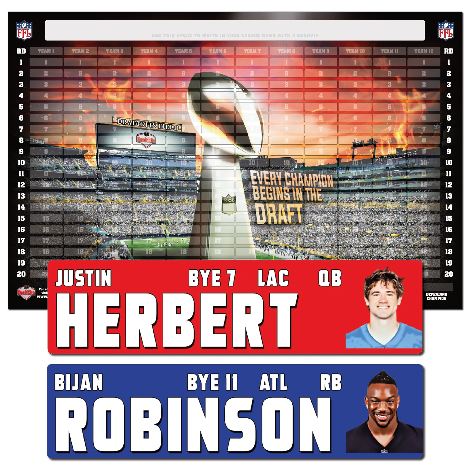 Fantasy Football Draft Board Kit - NEW for 2026 - LARGE Player Stickers & Board