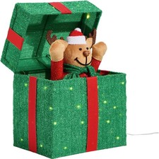 Animated Light Up Reindeer Gift Box Christmas Decoration LED Indoor Outdoor 30cm