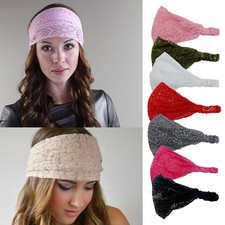 Women Wide Lace Headband Elastic Turban Hair Band Ladies Summer Sport US
