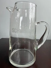 Schwinn Bicycle Advertising Glass Pitcher, Almost 9" High,  Blown Applied Handle