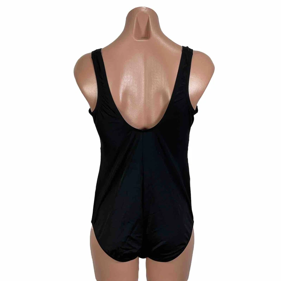 Vintage 90s One Piece Bathing SwimSuit Longitude Black Colorful Striped Size 16 - Image 2 of 4