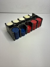 Vintage Bakelite Marbled Poker Chips Red White  Blue plus caddy