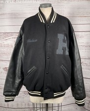 Hudson x Brandon Williams Leather Virgin Wool Varsity Jacket Black XL