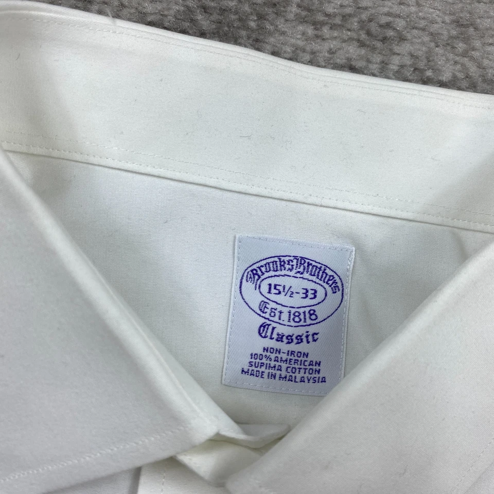 Brooks Brothers Oxford Button Shirt 15.5 - 33 White Dress French Flip Cuff Mens - Image 4 of 4