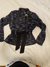 Sandro Sportswear Blue Marbled Knit Belted Jacket Size M