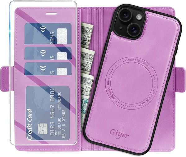 HandyhüLle 2 In 1 Abnehmbare PU Leder Wallet Standfunktion FüR Iphone 13 14 Lila-image
