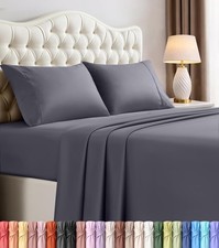 Queen Sheets Set 4-Piece 16" Deep Pocket Hotel Luxury Grey Cooling Bedding