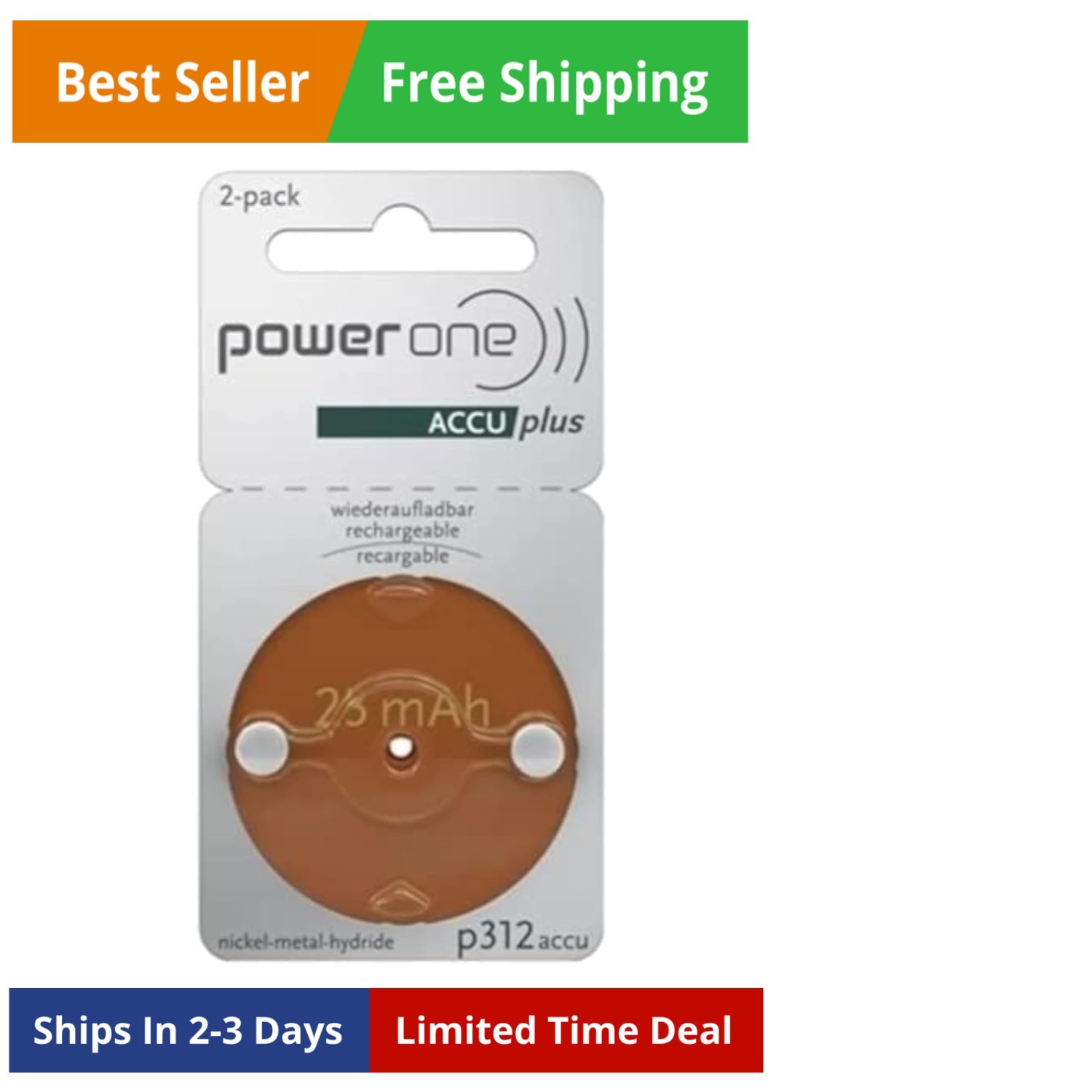 ACCU Plus Size 312 Rechargeable Hearing Aid Batteries