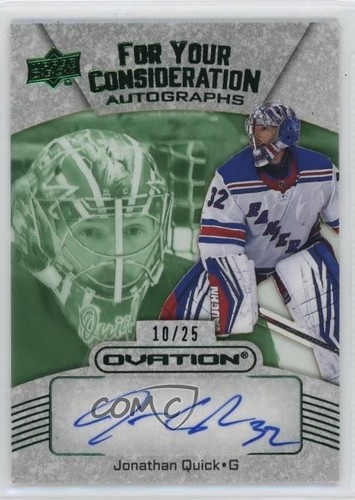 2023-24 Upper Deck Ovation For Your Consideration Green /25 Jonathan Quick Auto