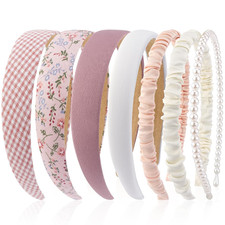 7 Pcs Different Headbands for Women Fashion Pink Solid Head Bands Pearl Headband