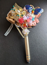 Custom Beaded Stylus Pen Mauve Pink Gold Black Flower Ribbon Digital Use