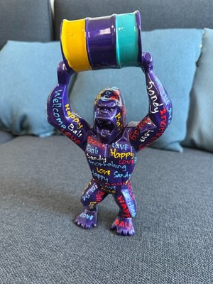 Pop Art Gorilla Affe mit Fass Figur bunt Street Art Deko Skulptur Bali