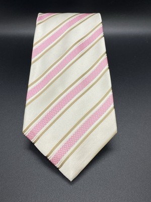 Kiton Cream Pink Taupe Striped 100% Silk Seven Fold Silk Tie Italy New In Bag