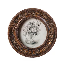 Small Vintage 3x3 Round Picture Frame, Mini Antique Ornate Photo Frame Hanging