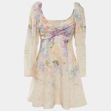 Zimmermann Multicolour Floral Print Linen Dawning Mini Dress M