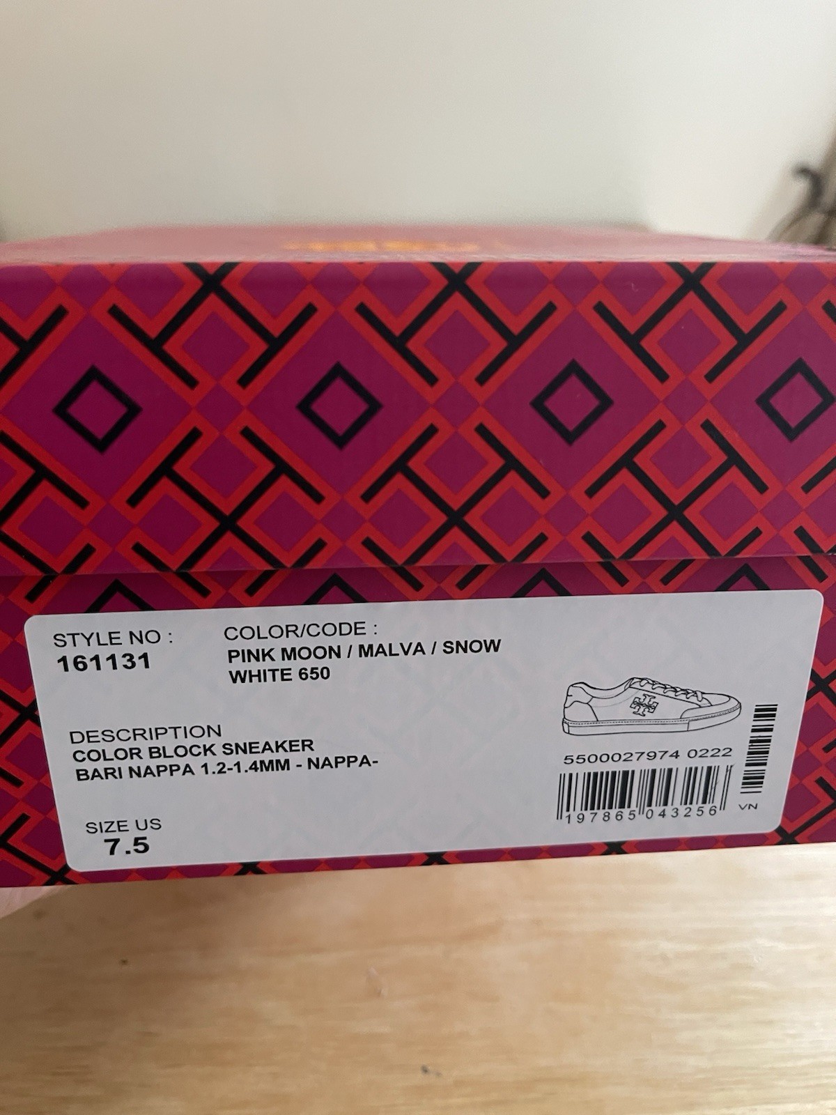 NIB Tory Burch Color Block Sneaker Bari Nappa In Pink Moon/Malva/Snow W Size 7.5 thumbnail 8