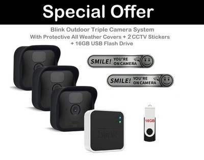 Blink Outdoor Triple Kamera System: Sync Modul, 16GB USB Abdeckungen 2 CCTV Aufkleber