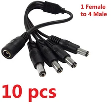 10 pcs DC 1 to 4 Power Splitter Cable Cord For CCTV Camera, 1 Female to 4 Male