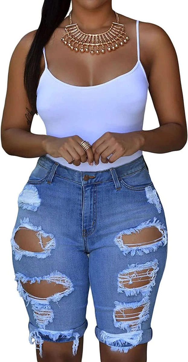 Destroyed bermuda jean shorts sale