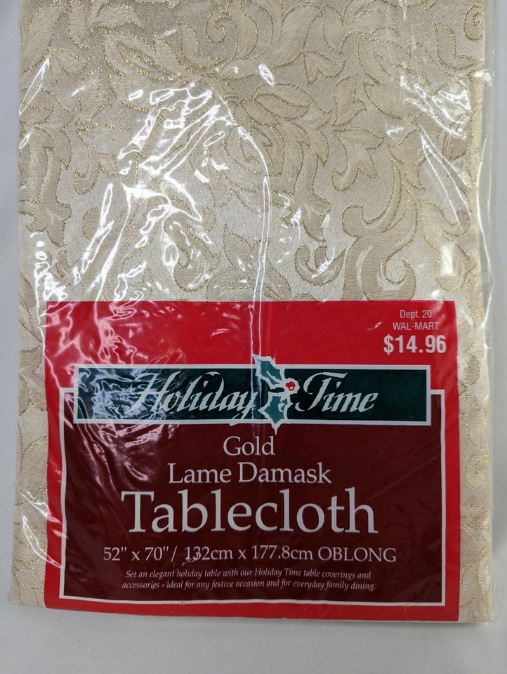 Walmart Holiday Time Tablecloth 52x70 Inch Gold Lame Damask - Image 2 of 4