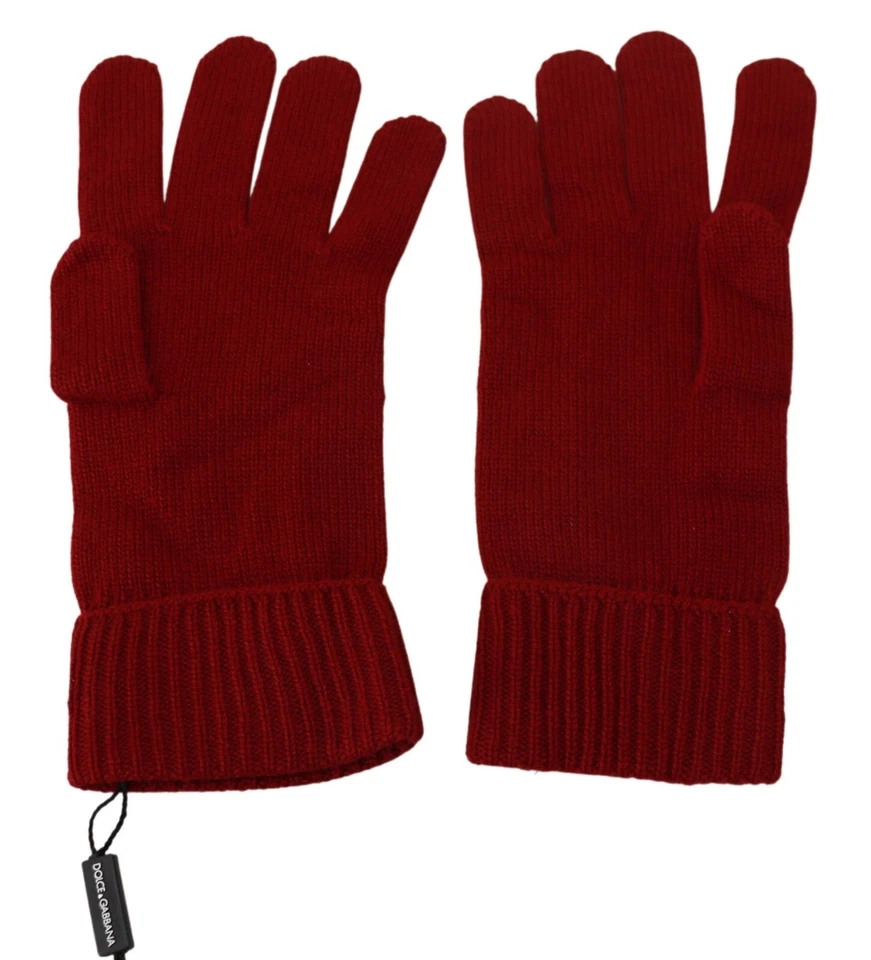 Guantes DOLCE & GABBANA Hombres Rojo 100% Cachemira Tejido Manos Mitones s. 9 / M 450usd Foto 2 de 4