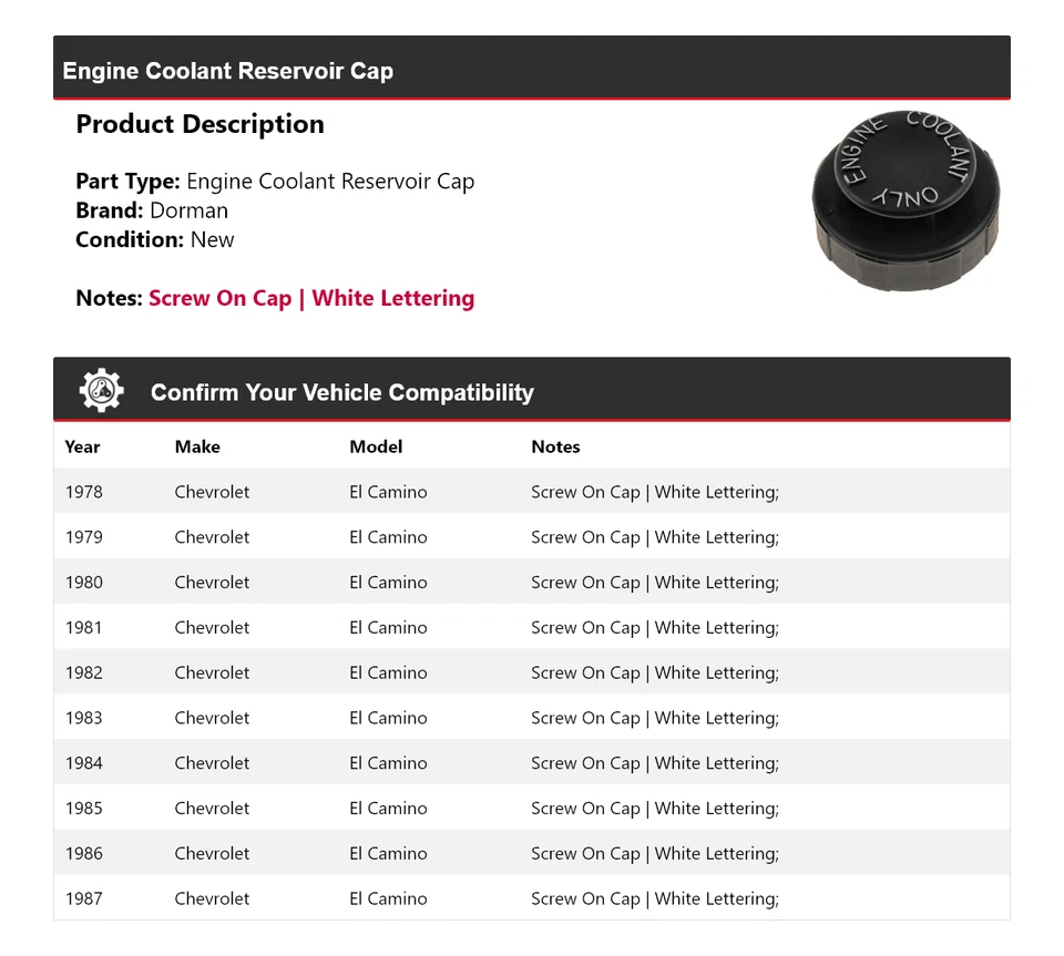 For 1978-1987 Chevrolet El Camino Dorman Engine Coolant Reservoir Cap 1979 1980 - Image 2 of 4