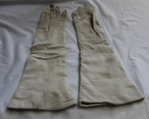 Vintage Womens White Leather Long Opera Gloves Bridal Wedding 14" - Picture 2 of 3