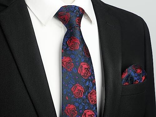 Ties for Men Floral Tie Handkerchief Cufflinks Set Formal 1-black Red Floral - Bild 3 von 6