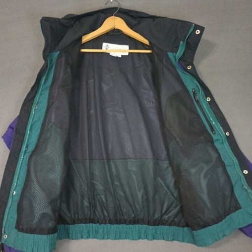 Columbia Jacket Mens Large Radial Sleeve Colorblock Teal Purple Foldaway Hood - Picture 9 of 16