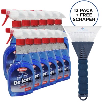 Auto Enteiser Set - Winter Eis Windschutzscheibe (12er Pack 500ml Spray + 1 gratis Schaber)