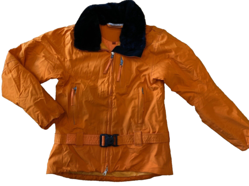 Rossignol JC De Castelbajac Orange Belted Ski Jacket Black Faux Fur Size Small - 第 1/12 張圖片
