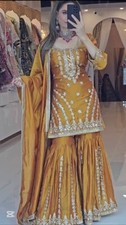 New Pure Chinnon Mustard Yellow Top And Palazzo With Dupatta For Party Wear
