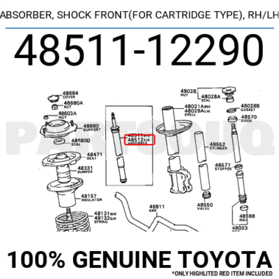 4851112290 Genuine Toyota ABSORBER, SHOCK FRONT(FOR CARTRIDGE TYPE