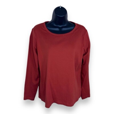 PETITE LARGE ST JOHNS BAY BRICK RED CASUAL TOP WOMENS COTTON LONG SLEEVE