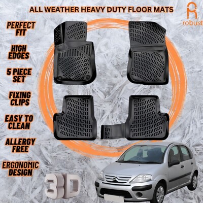 3D Molded Car Floor Mats Liners Fits Citroen C3 2002-2009 All Weather Heavy Duty
