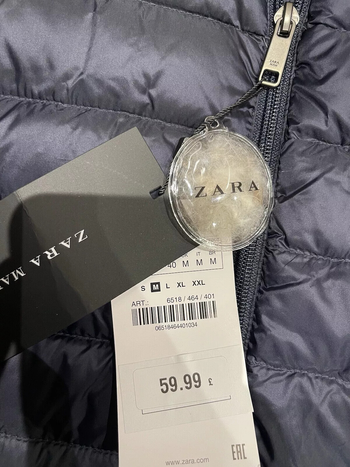 Zara Mens Blue Down Puffer Jacket Lightweight Size M XL RRP £59.99 image 7