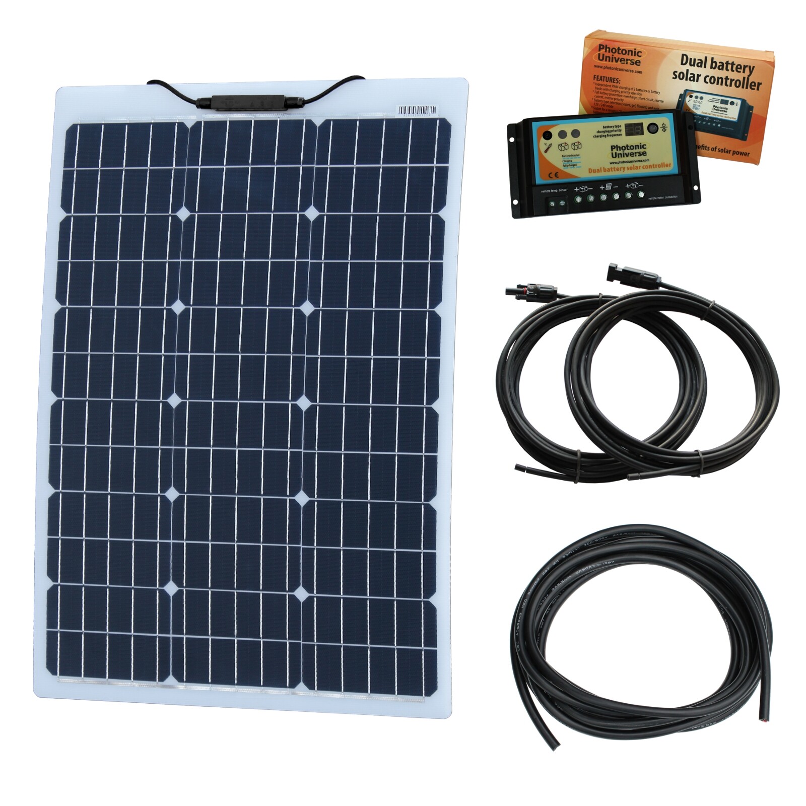 60W 12V Aluminium Reinforced Semi-Flexible Dual Battery Solar Charging Kit