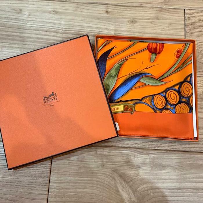 Hermes Scarf Stole Ceramique Ottomane Orange Floral Silk
