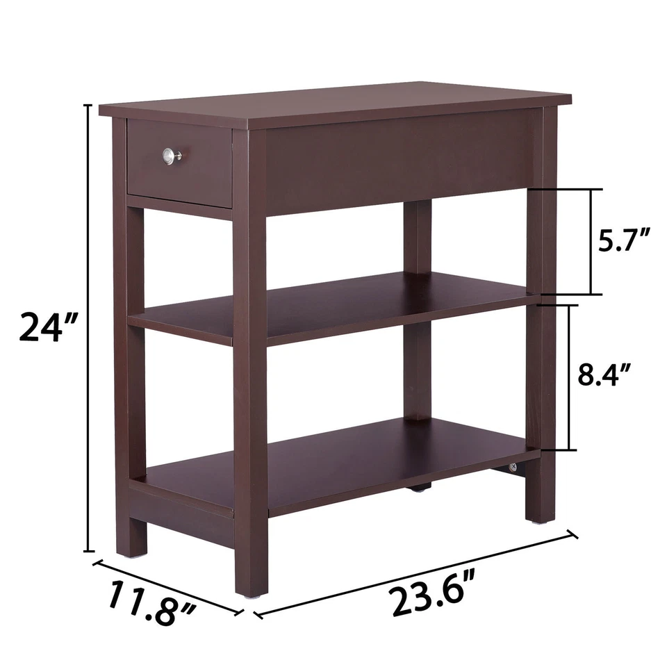 2PCS 24" End Table Side Console Table Narrow Chairside W/2 Open Shelves 1 Drawer - Image 3 of 4