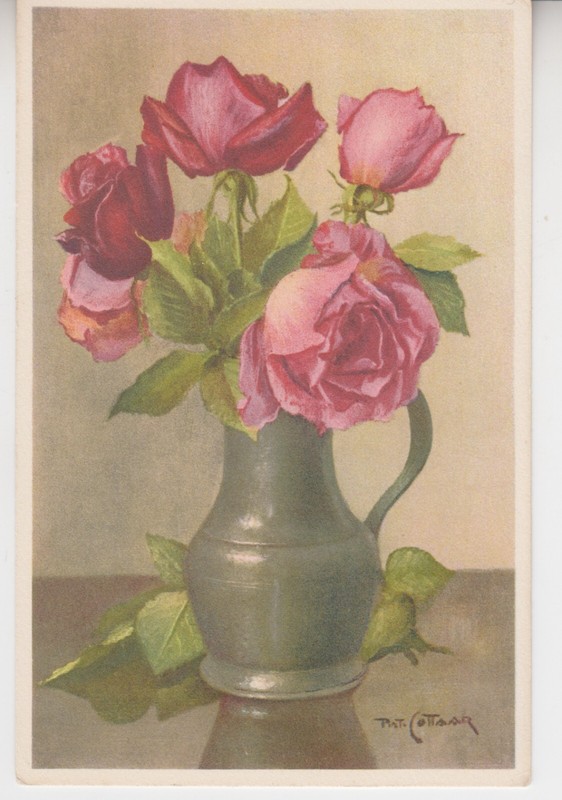 Roses by Dutch artist Piet Cottaar. Edition Stehli # 567. Vintage postcard