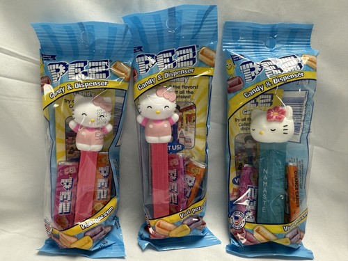 NEW ~ Lot of 3 ~ Candy PEZ Dispensers HELLO KITTY One Namaste, Two Polka Dot