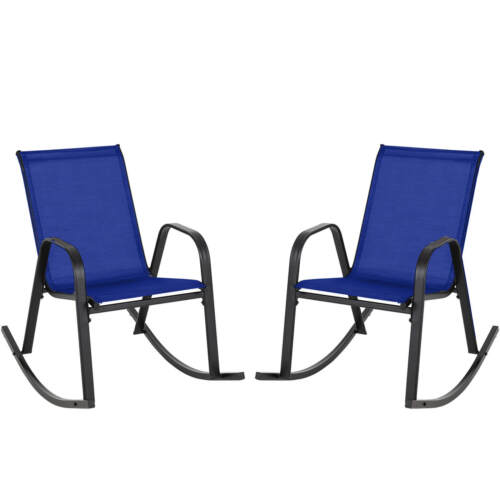 2pcs Patio Rocking Chair Heavy-Duty Metal Rocker Outdoor Anti-Slip Navy