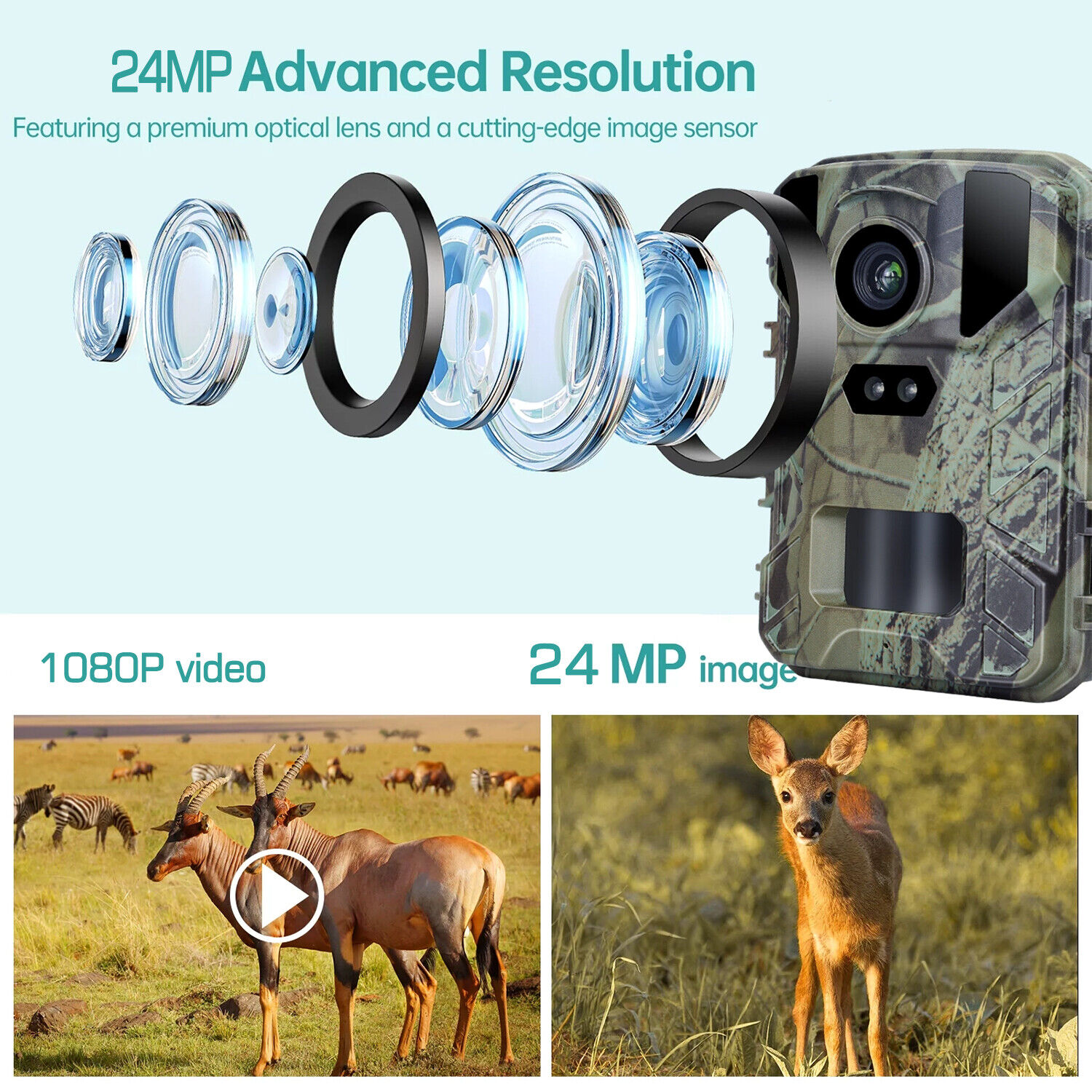 Mini Wildkamera 24MP 1080P Jagdkamera Wildtierkamera NachtsichtSD Karte IP65
