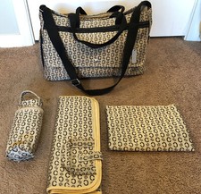 BABY  CO 2005 Large Diaper Bag Beige Brown  C  Distressed Footed w/ Accessories