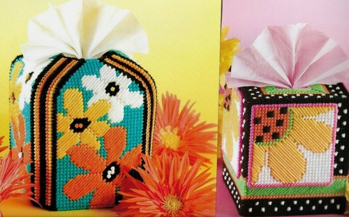 GIANT DAISIES 2 TISSUE BOX COVERS HOME DECOR PLASTIC CANVAS PATTERN INSTRUCTIONS