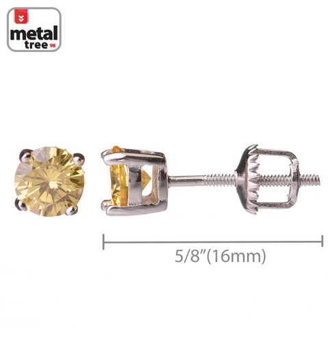 Unisex 925 Sterling Silver 5 mm Round Cut Color CZ Screw Back Stud Earrings - Picture 3 of 10