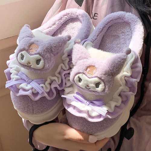 Sanrio Cinnamoroll Plush Slippers Kuromi Women Cartoon Flat Gift Shoes - Picture 22 of 26