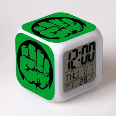 Marvel Avengers Hulk 7-Color Changing Nightlight Student Alarm Clock In Box Gift