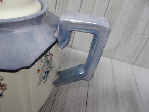 Vintage Lusterware Hand Painted 5 Cup Tea Pot Cream and Blue - Picture 3 of 14