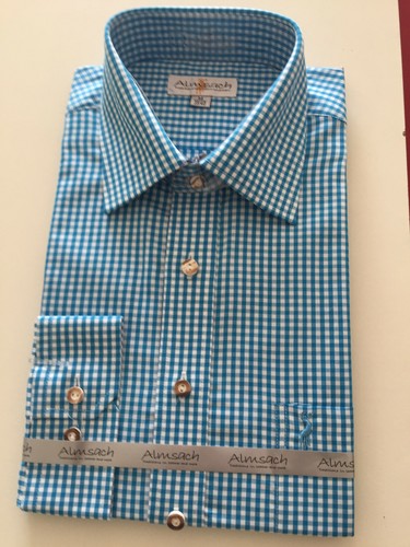 Camisas tradicionales para hombre ocio boda negocios blanco azul algodón Almsach - Imagen 3 de 4